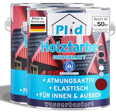 Plid® Holzfarbe Holzlack, Schwedenrot 5l -Innen & Außen - Wetterschutzfarbe Schwedenrot Holzfarbe Außen - Dauerhafte Holzschutzfarbe - Farbe für Holz - Lackfarbe Wetterfest - Made in Germany