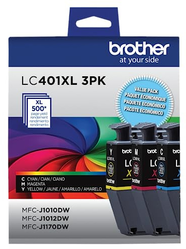 Brother Genuine LC401XL 3PK High Yield 3-Pack Color -Ink -Cartridges Includes 1- -Cartridge Each of Cyan, Magenta and Yellow -Ink.