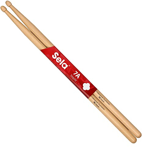 Sela Professional lönn 7A trummisticks – perfekt för mjuk kjol – trummispinnar för avancerade – 1 par träpinnar – trumslagartillbehör av lönnträ – ekollonhuvudform, natur, SE 274