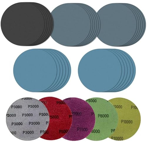 30 st 150 mm slip pappers set, runda slip skivor, vått och torrt slip pads för metall trä-korn 3000/5000/7000/8000/10000