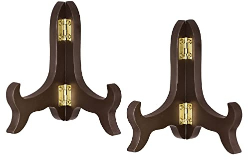 uxcell 2pcs 4 Easel Plate Holder, Wooden Folding Display Stand Brown for Decorative Picture Frame