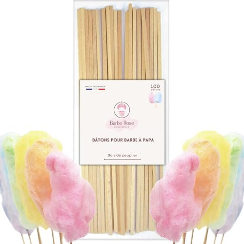 Barbe Rose® - 100 Bâtons pour Barbe à Papa - Bâtonnets Carrés en Bois 30 CM - Apte au Contact Alimentaire - Pour Machine Barbe à Papa - Sucettes et Pâtisseries - Loisirs - Travaux Manuels et Bricolage