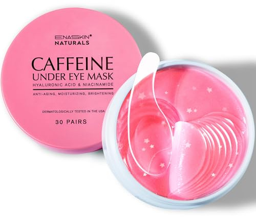 Under Eye Patches for Dark Circles: Caffeine Gel Masks for Puffiness Undereye Bags Wrinkles - Instant Brightening Moisturizing Skin Treatment Pads - Gift for Mom Traveler Night Worker, 30 Pairs (Pink)