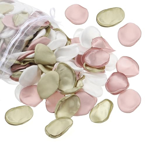 PATIKIL Rosblad i silke, 300-pack konstgjorda blomblad falska blomkorgar kronblad för bröllopsdekoration, middagsbord gång spridning, lotusrosa/ljusgrön/vit