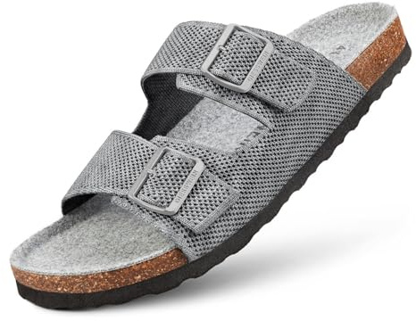 GIESSWEIN Merino Slides Women - Pantolette mit ergonomischem Korkfußbett - Komfort Sandale mit stufenlos verstellbaren Riemen aus Ajour-Strickstoff - Slipper mit angenehmer Merino Decksohle