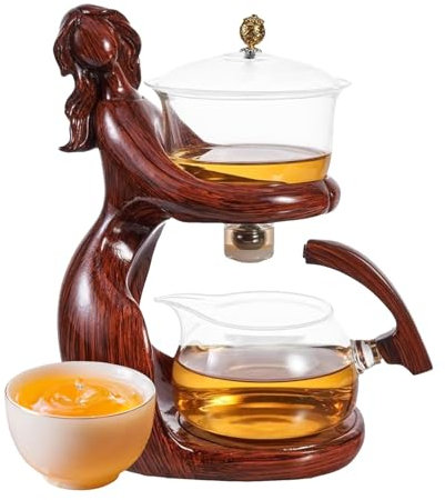 Lazy Kungfu - Set da tè semi-automatico, teiera a goccia Lazy Kungfu, teiera semiautomatica in con infusore, ciotola girevole per deviazione 'acqua, teiera per la produzione di acqua per