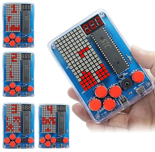 Elektronik Baukasten, DIY Lötbausatz, Elektrobaukasten für Erwachsene Kinder, Handheld Game Console mit 4 Spielen, Elektronik Set für Löten Lernen