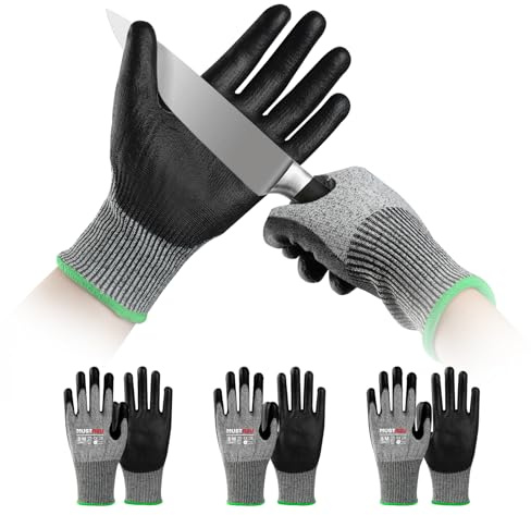 Mustbau gants de protection anti-coupures niveau 3 pour cuisine, jardin et chantier (3, M)