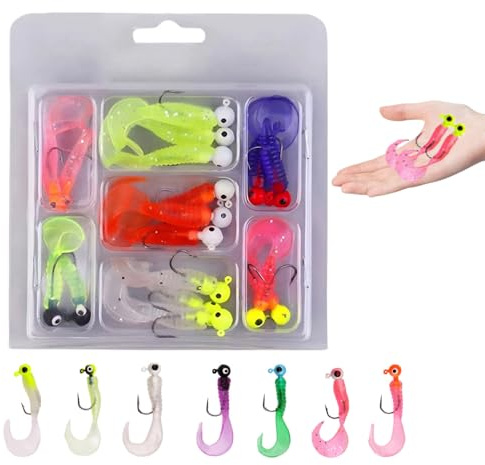 Fishing Soft Lures Set, Silicone Baits with Jig Heads, 17 PCS