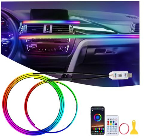 GPJYD Acrylic Ambient Lighting Car LED Interior Light, 2 IN 1 110cm+35cm 168LEDs RGB LED Car Lights with 16 Millionen Farben, 210 Dynamic, APP Control USB Ambient Lights C ar