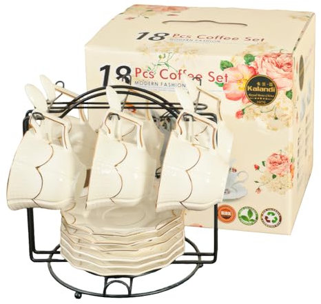 Juego de Tazas de Té de Porcelana Vintage de 18 Piezas con Platillo y Cuchara, Servicio de Té de Porcelana China Europea de 200 ml con Soporte de Hierro para Té y Café