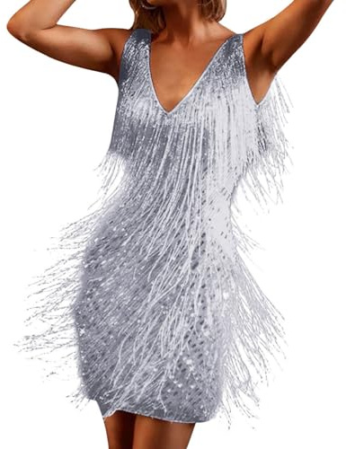 Robe de danse années 1920 à franges avec paillettes et pompons, sans manches, col en V, pour tango latin, samba, cha-cha, salsa, salsa, fête, costume vintage étincelant