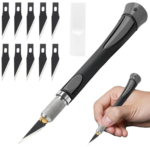 SHYSBV Skalpell Messer Set, Skalpel Schnitzmesser mit Softgriff Inklusive, Bastelmesser mit 10 Ersatzklingen, Cuttermesser Basteln, zum Schneiden von Leder und Papier