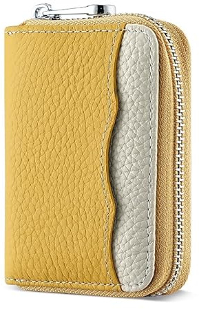 Goopai RFID 20 Card Slots Credit Card Holder Genuine Leather Accordion Card Case Small Wallet for Women or Men with Zipper (New Yellow)