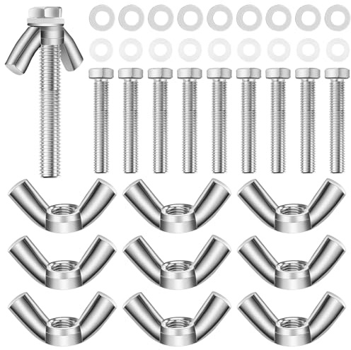 HHXUUAN M8 Wing Nuts & Bolts 40-Piece Kit,10 Sets 50mm Hex Bolts & Washers | 40-piece hardware kit, butterfly nuts, 50mm hex bolts, metal & nylon washers for DIY, machinery and electronic equipment