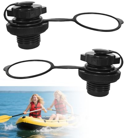 FUGLUS 2 Stück Universelle 22mm Aufblasbare Luftventile mit Kappe für Schlauchboote, Kanus, Fischerboote, Schlauchflöße und Schwimmbeckenboote (Schwarz)