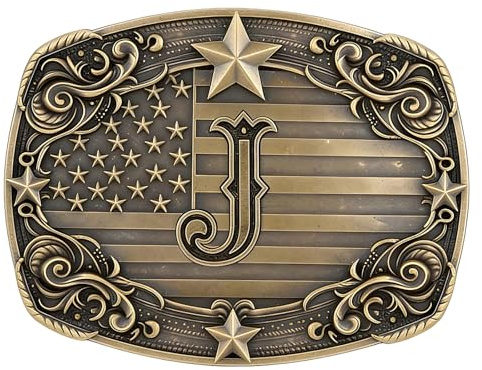 HLYMPONY Cowboy Belt Buckle for Men Vintage Western Rodeo Texas Initial Letter ABCDJMR to Z Belt Buckles (J)