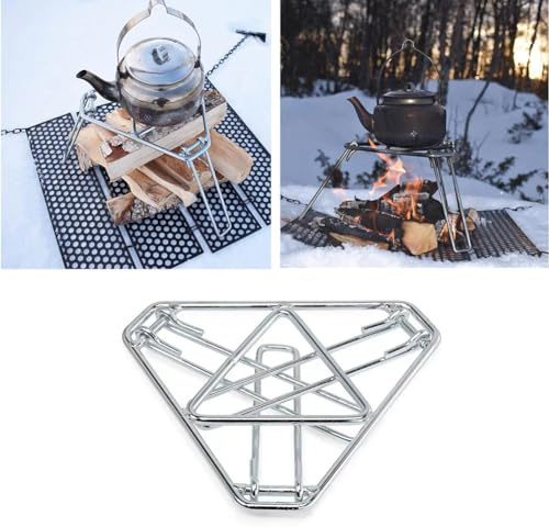 MonoSora Trépied portable pliable en acier inoxydable pour barbecue extérieur et cuisine avec 3 pieds stables Argenté