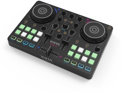 VIETA PRO Mesa de Mezclas DJ Bluetooth Profesional con Tarjeta de Sonido Integrada. Controladora DJ Con Luces Integradas RGB, Mezclador DJ Controller e Interfaz Audio. Mesa de mezclas DJ (Vega)