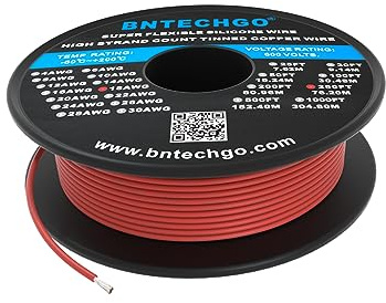 BNTECHGO 18 Gauge Silicone Wire Spool 250 ft Red Flexible 18 AWG Stranded Tinned Copper Wire