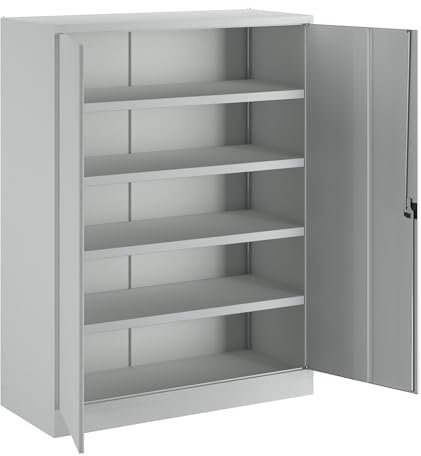 Pavoy | Schwerlastschrank | extrabreit | Höhe x Breite x Tiefe 1950 x 1470 x 630 mm | 4 Fachböden | grau