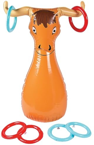 Fun Express Inflatable Bull Ring Toss Game - Premium Outdoor Games for Kids Ages 4-8 & Family | Western Carnival Party Games with 6 Rings - Backyard Lawn Games for Birthday Parties