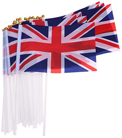 ABOOFAN 50pcs UK Flag British Union Flag Hand Held s Hand Waving UK Great Britain s Mini for 2022 Decoration Royal Celebration Sporting Events Pub BBQ
