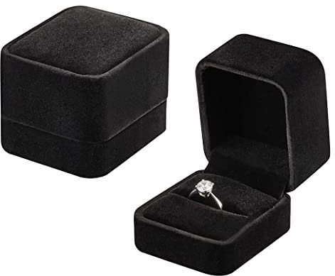 Voarge Custodia per anelli, in velluto, confezione regalo, per proposte di matrimonio (nero, 50 x 55 x 45 mm)