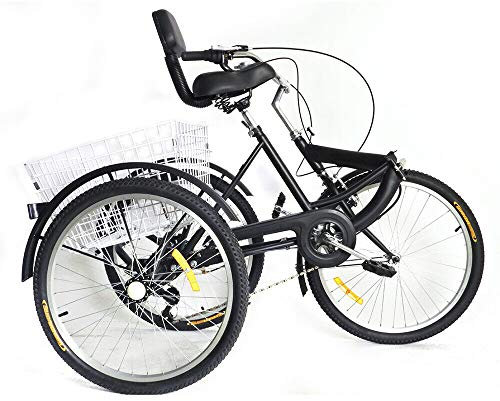 Lightakai Dreirad für Erwachsene, 24 Zoll Klappbar Erwachsene Dreirad 7 Gang Dreirädriges Cruiser-Fahrrad für Erholung Mit Rückenlehne für Erholung, Einkaufen, Picknicks (Schwarz)