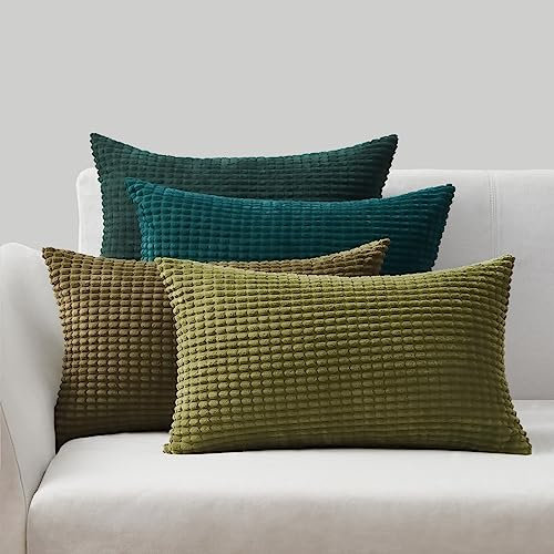Topfinel Kissenbezug 30x50 cm Grün 4er Set Cord körnig Kissenbezüge Kissenhülle Dekokissenbezug Sofakissen Dekokissen deko für Sofa Schlafzimmer Wohnzimmer Balkon Kinder flauschig Farbverlauf