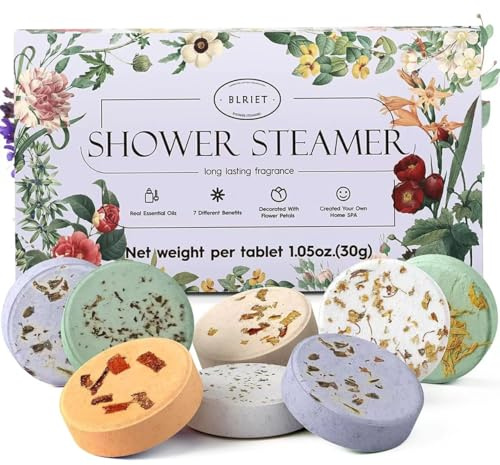 Shower Steamers Aromatherapy BLRIET 8 Pack Gifts for Women, Birthday Christmas White Elephant Gifts Stocking Stuffers for Adults Her Mom Him Home Spa Gym Natural Essential Oil Self Care Relaxation