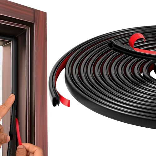 Vinabo Joint Porte Entree, Type D boudin de Porte Isolant Froid, Joint de Porte D'entrée Autocollante en Caoutchouc, pour Isolation Phonique Porte, Joint Caoutchouc (6 m,Noir)