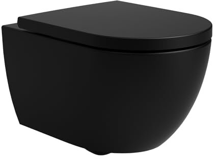 Soho Whirlflush Hänge WC Spülrandlos Schwarz Matt | Tornado-Spültechnik & Nano-Beschichtung für Top-Hygiene | Wand Toilette, Geräuscharm | Mit SoftClose-Sitz aus Duroplast