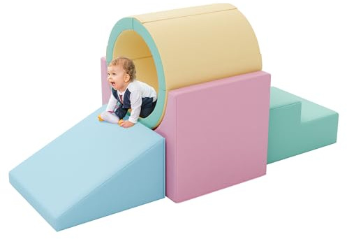TOLEAD Tunnel/Ramps Foam Climber, Climb & Crawl Foam Activity Play Set for Toddlers and Kids, Safe Indoor Crawling Gym Equipment for,Infant,Baby Waterproof Easy to Clean (Pink)