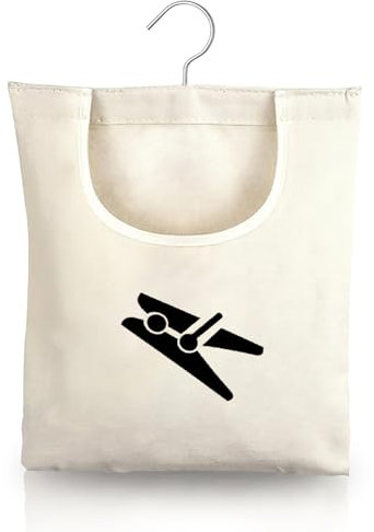 IETWATE Wäscheklammerbeutel, Baumwoll Canvas Klammerbeutel für Wäscheklammern Korb, 32 x 28cm Wäscheklammern Beutel mit Aufhängehaken, Hängende Drehbare Wäscheklammerkorb für Socken (mit Muster)