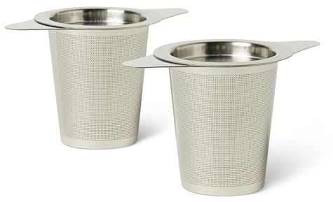 Amazon Basics Infuseur à Thé avec Couvercle pour Thé en Vrac, Lot de 2 Pièces, Acier Inoxydable, Antirouille, Compatible Lave-Vaisselle
