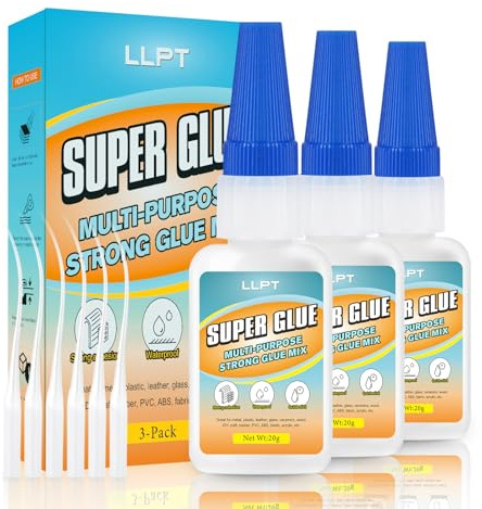 LLPT superlim | Net 20 g | klart allanvändningslim med antiigensättning | snabb och stark för plastmetallglas läder gör-det-själv (LSG020-3) | 3 förpackningar