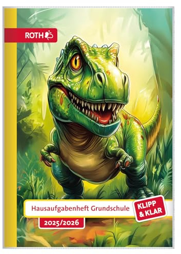 ROTH Klipp&klar grundskola uppgiftsbok med dagliga färger, A5, 1 vecka 2 sidor, T-Rex