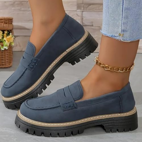 Loafers Shoes for Women,Orthopedic Platform Loafers,Women's Loafers & Moccasins,Women's Slip-On Loafers,Comfort Low Top Suede Leather Loafers,Light Weight Platform Round Toe Business Walking Shoe
