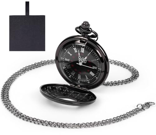 OFFCUP Orologio da Tasca Numeri Romani, Orologio da Taschino Uomo con Catena Vintage Quarzo da Tasca Collana Ideale Come Regalo per Compleanno Anniversario Giorno Di Natale Festa del Papà