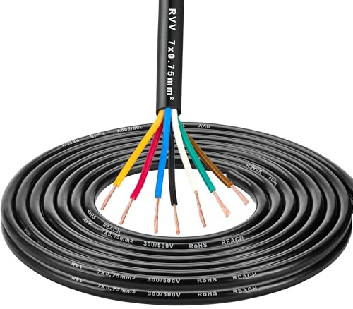 DARKGUARD Cable para Remolque 7 Broches 0,75mm², Cable de Remolque 10M, 12V/24V 7 Núcleos Cable Eléctrico de Cobre para Caravana Camping Luces de Remolque Coche, Aprobación RoHs Reach