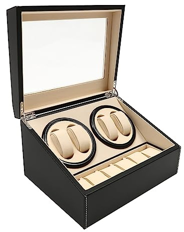 MELAQULY Caja giratoria automática para relojes automáticos, caja de lujo para 4 + 6, caja de almacenamiento de relojes silenciosa, ventana transparente para relojes automáticos y joyas