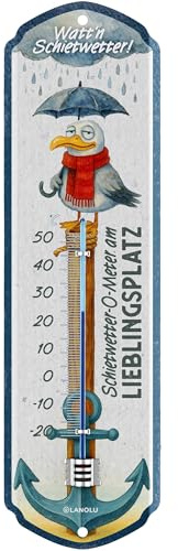 LANOLU Termómetro analógico exterior retro, termómetro meteorológico costero marítimo para jardín, balcón, terraza, decoración vintage, termómetro de pared, 8 x 28 cm