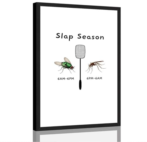 Framed Insect Poster Canvas Wall Art for Office Decoration, Funky Insect & Fly Swatter Poster Painting Prints, Quirky Bug Art Print for Apartment Home Decor Pictures Wall Decor (Black Framed,12LX18W)