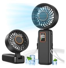 Ventilador de Mano, 3 en 1 Ventilador Portátil, Mini Ventilador Batería 6000mAh Recargable, Pantalla Digital, Plegable 120°, 5 Velocidades, Silencioso Ventilador Ideal para Viajes, Oficina, Hogar