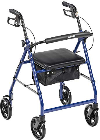 Drive Medical R728BL Foldable Rollator Walker with Seat, Blue