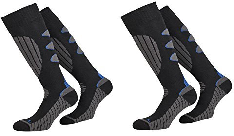 PistenSauser 2 Paar Paar hochwertige Skisocken für die ganze Familie (43-46, schwarz-blau)