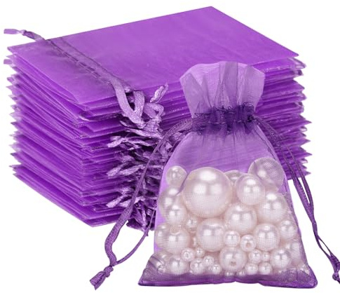 G2PLUS Purple Organza Gift Pouches 7x9 cm: 100 PCS Small Favour Bags