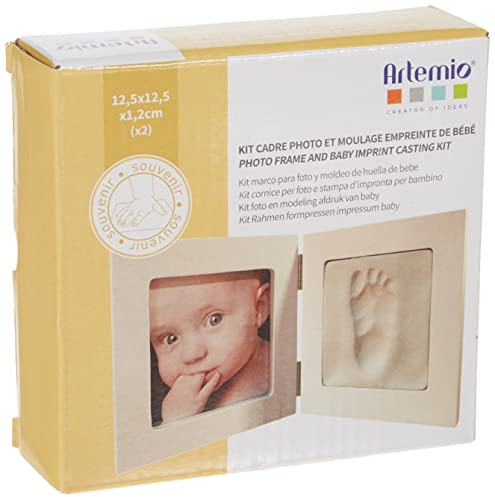 Artemio – Kit Calco Impronta di Bambino e Cornice portafoto, Legno, Bianco, 13,5 x 4,5 x 16 cm