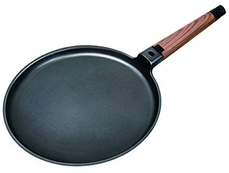 Masterpan Non-Stick Pancake and Crepe Pan 28cm, Detachable Handle, Wood Grain Effect, Space-Saving, Induction Ready, Oven & Dishwasher Safe
